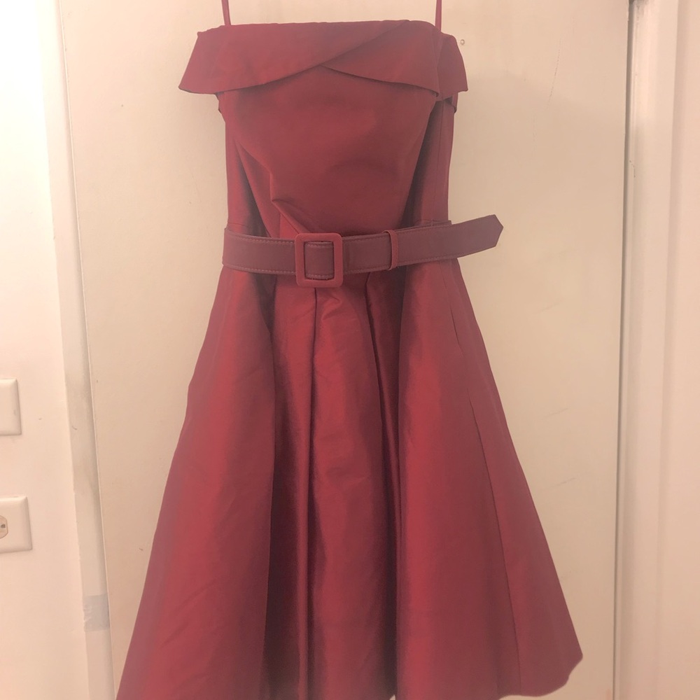 White House Black Market Burgundy Strapless Dress